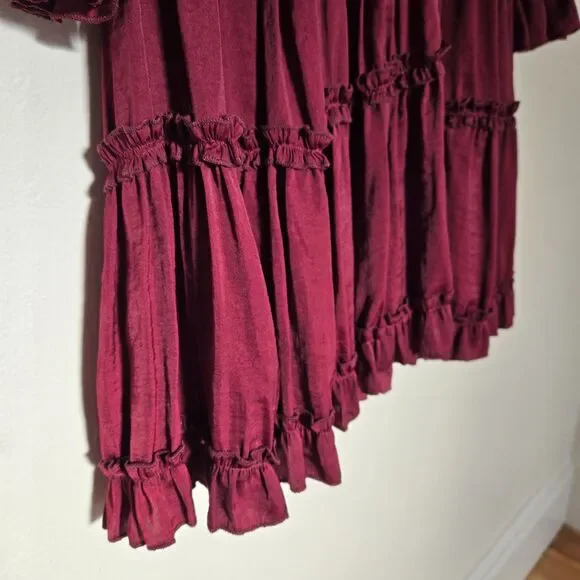 GAL Ruffle VNeck Dress M Red Mini Boho Festival Grunge Renaissance Goth Feminine - Picture 7 of 15